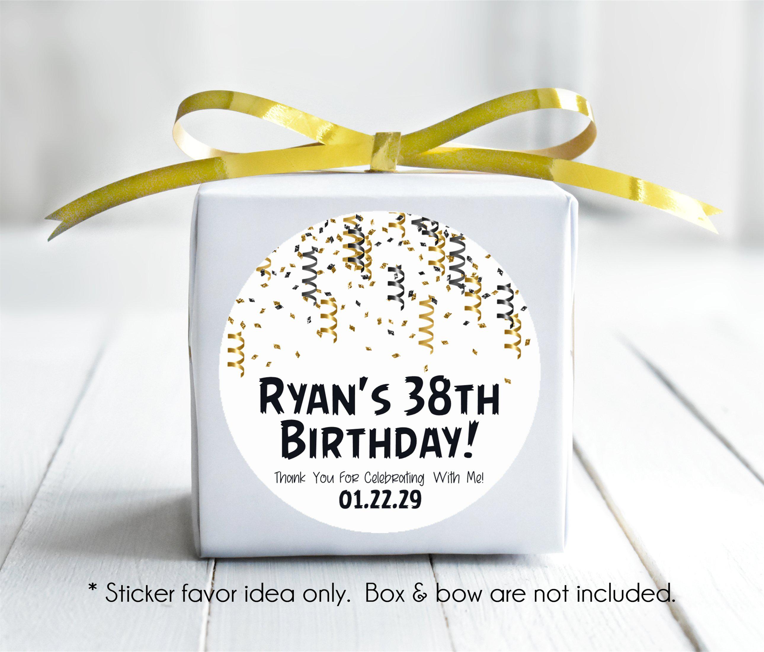 White, Black And Gold Birthday Party Stickers Or Favor Tags