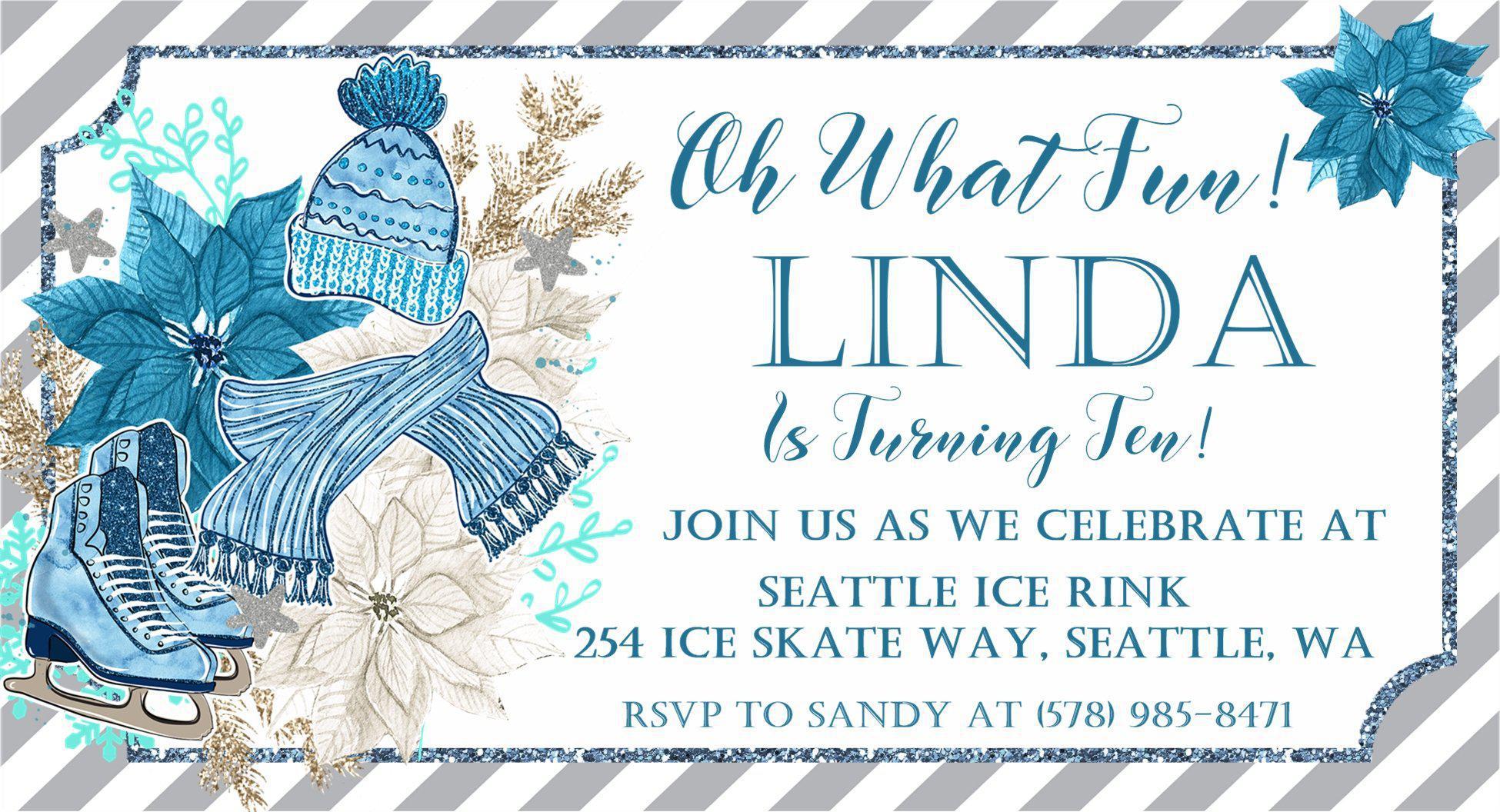 Winter Ice Skating Birthday Party Invitations
