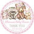 Woodland animals baby shower stickers with pink floral crowns
