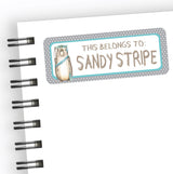 Woodland beaver school supply label with boho style design