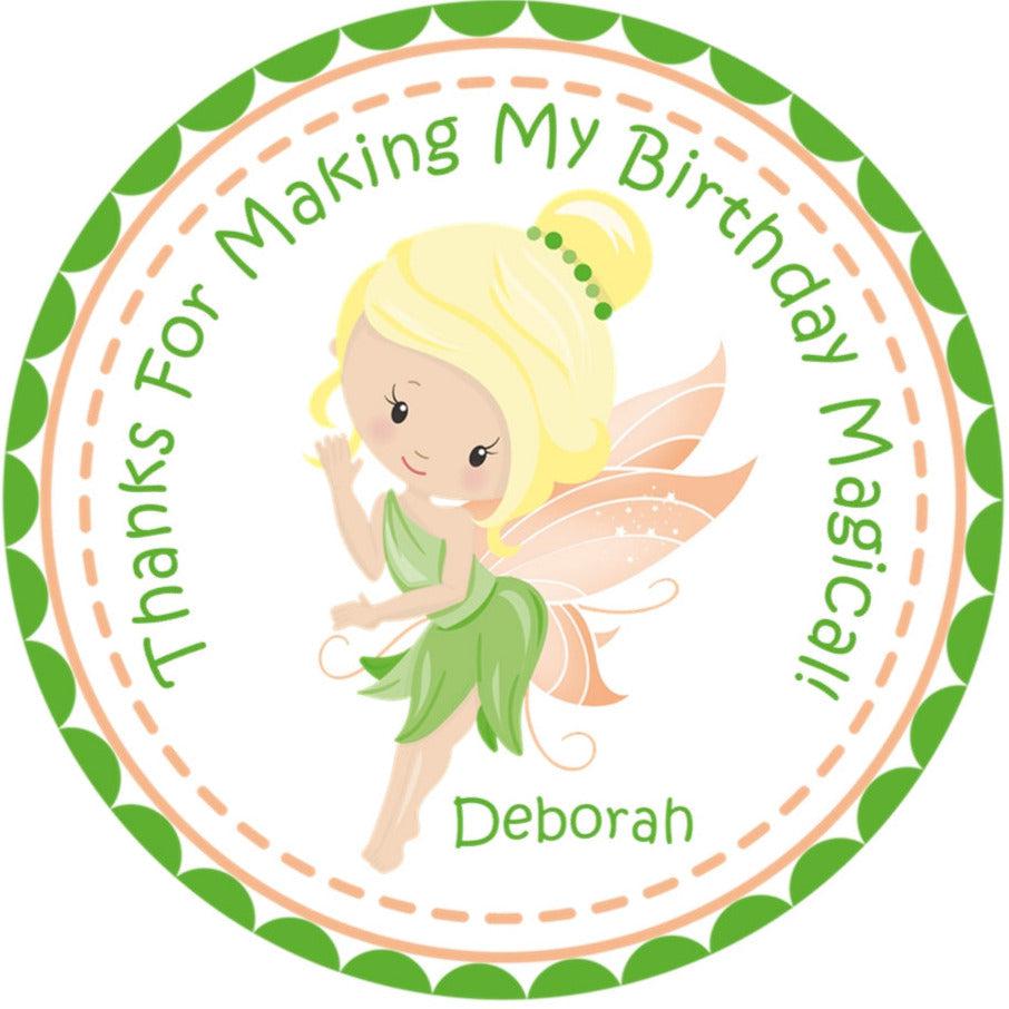 Woodland fairy party favor sticker design.