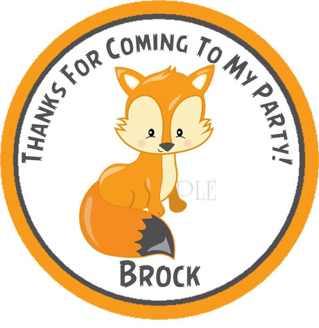 Woodland fox birthday sticker for party favors