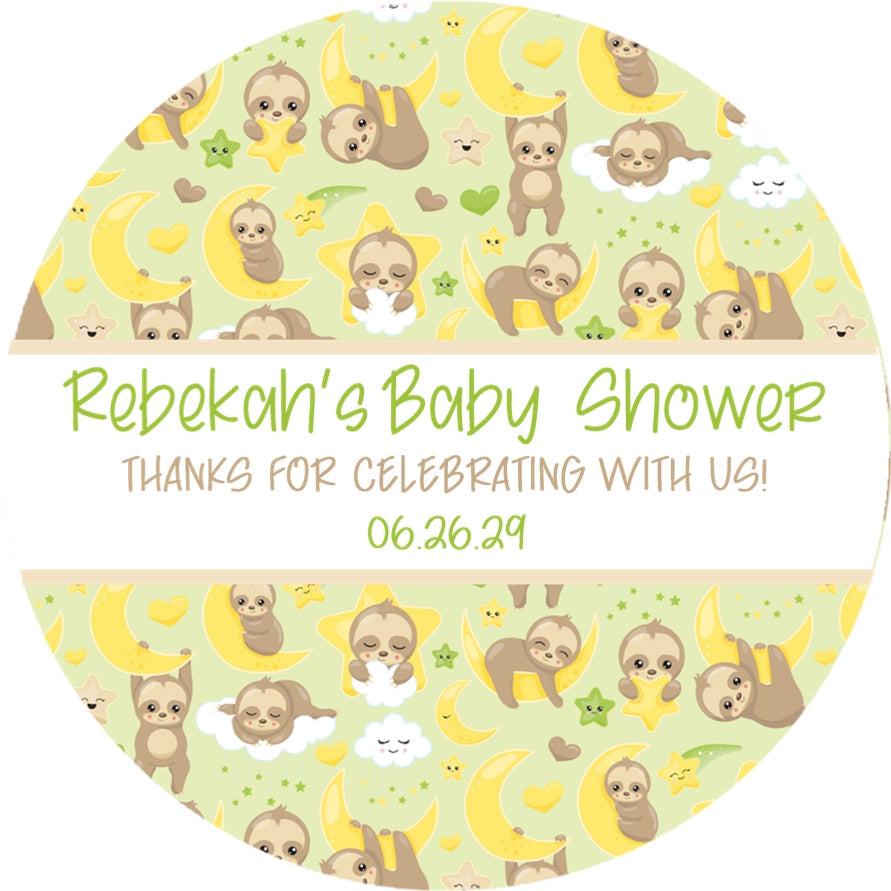Woodland sloth baby shower favor labels