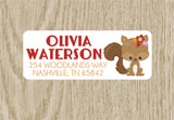 Woodland squirrel floral address labels with orange name text