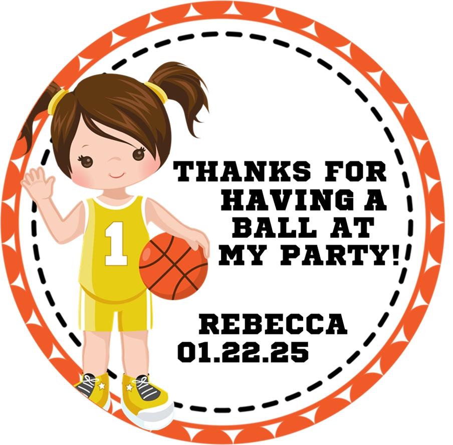 Yellow basketball Birthday Party Stickers Or Favor Tags For Girls