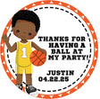 Yellow basketball birthday sticker with boy player and ball design