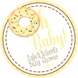 Yellow donut baby shower favor label
