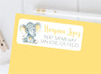 Yellow elephant address labels with watercolor baby elephant