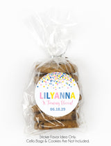 Yellow pink blue confetti birthday favor label