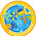 Yellow pool party birthday sticker with colorful letters