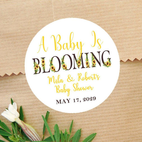 a baby is blooming sunflower baby shower sticker