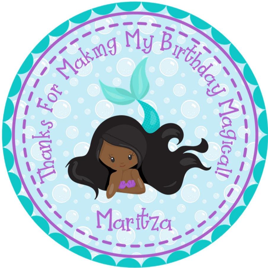 aqua bubble background mermaid party label