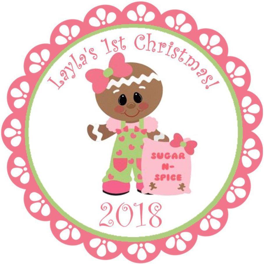 baby christmas favor sticker with gingerbread design