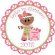 baby girl first christmas sticker with pink gingerbread
