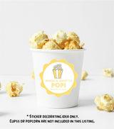 baby shower popcorn bag sticker with cheerful yellow border