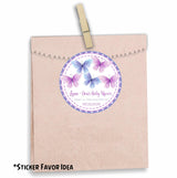 baby shower sticker with purple butterflies