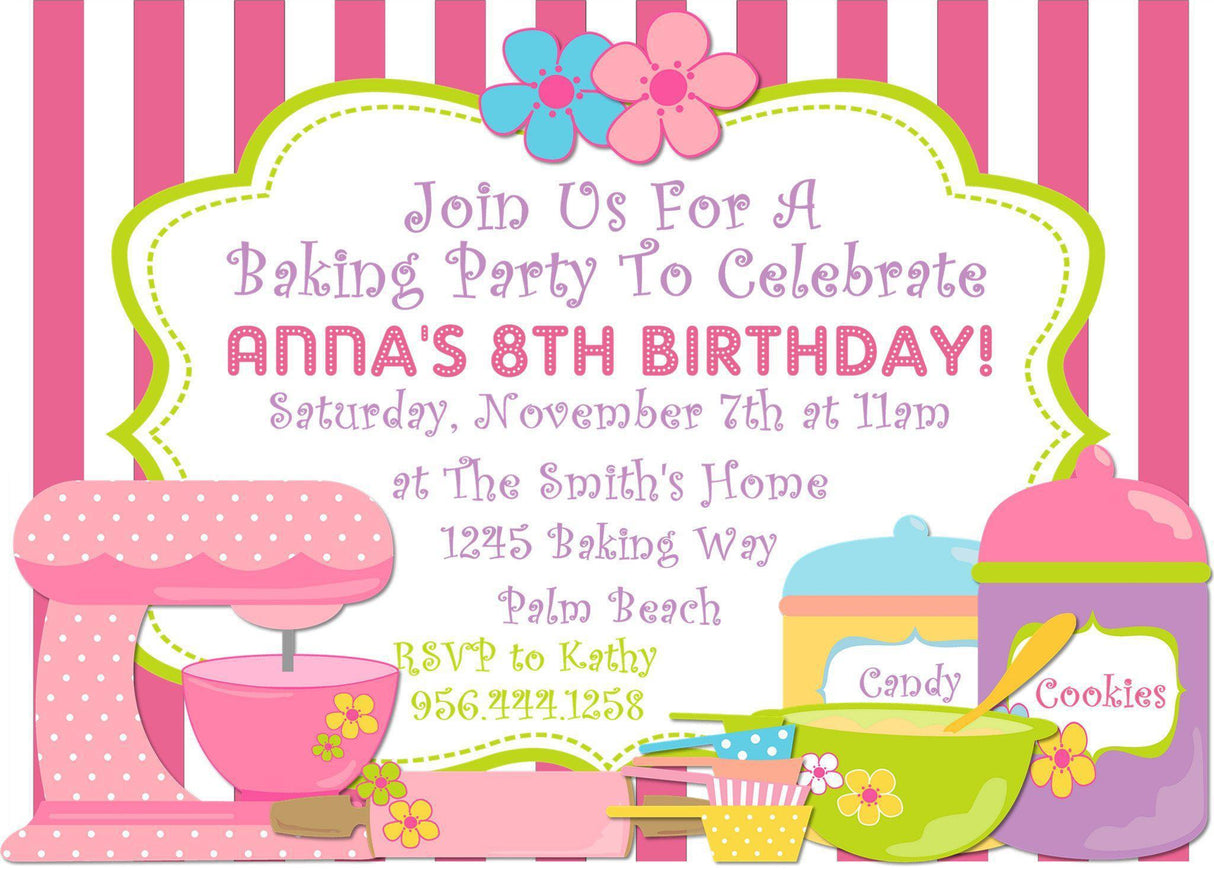 baking birthday party invitations cupcake sweet shop design
