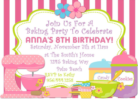 baking birthday party invitations cupcake sweet shop design