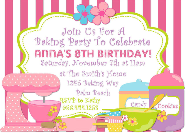 baking birthday party invitations cupcake sweet shop design