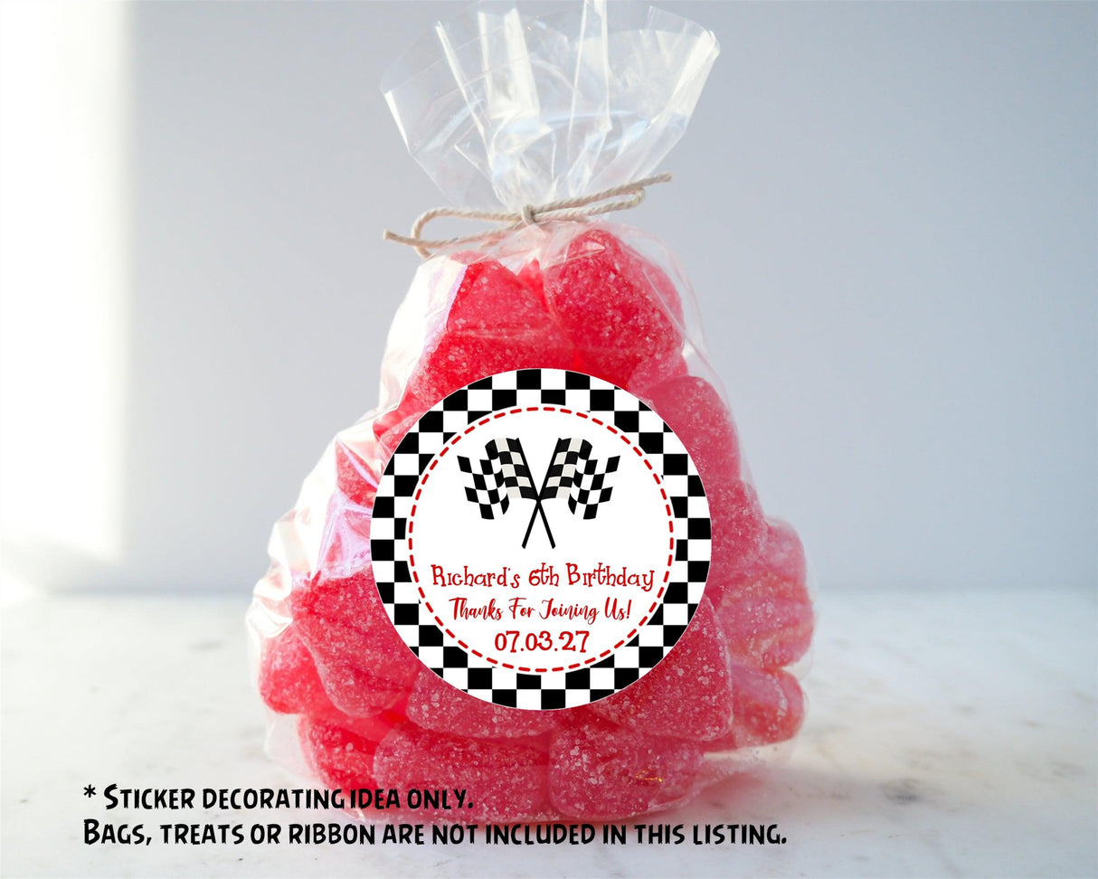 black and red racing theme birthday sticker