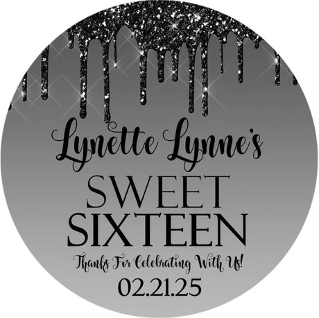 black and silver drip sweet 16 birthday sticker