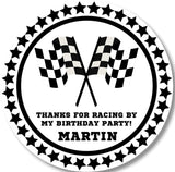black and white racing flag birthday party sticker