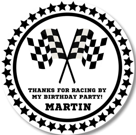 black and white racing flag birthday party sticker
