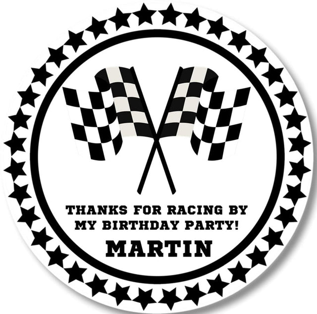black and white racing flag birthday party sticker
