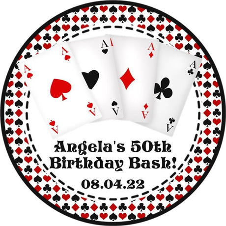black border casino birthday sticker with cards
