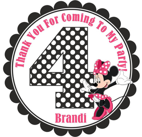 black scalloped border Minnie themed party favor label