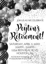 black silver retirement invitations elegant celebration theme