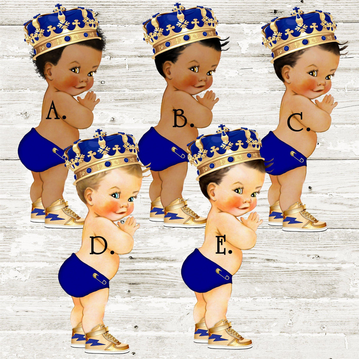 blue and gold crown baby shower thank-you sticker