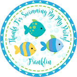 blue and turquoise fish birthday stickers for party favors