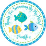 blue and turquoise fish birthday stickers for party favors