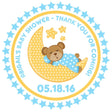 blue and yellow moon baby shower label
