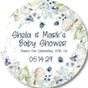 blue floral baby shower sticker with eucalyptus and cotton