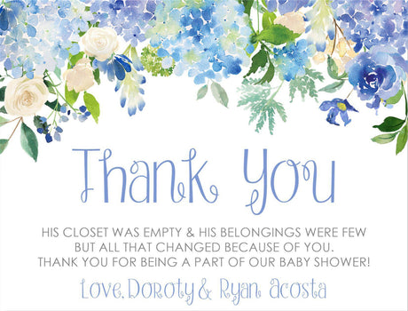 blue floral baby shower thank you cards watercolor botanical design