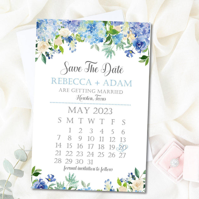blue floral calendar save the date cards watercolor botanical design