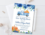 blue floral pumpkin baby shower invitations autumn harvest theme