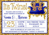 blue gold twins prince crown baby shower invitation cards