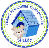 blue green doghouse puppy birthday sticker