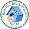 blue green doghouse puppy birthday sticker
