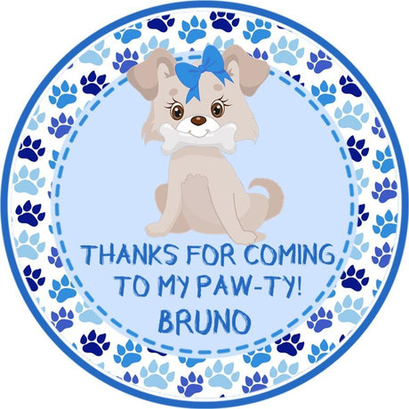 blue paw print puppy birthday sticker