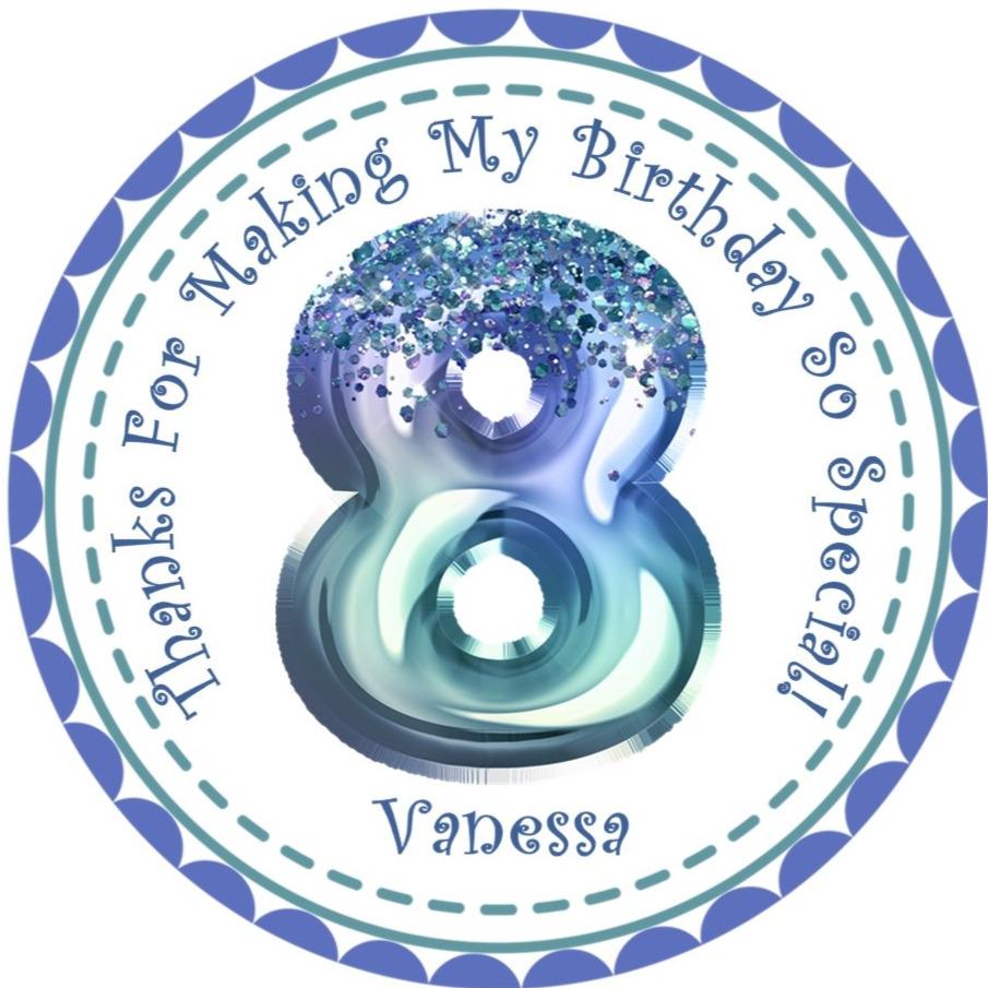 blue personalized birthday party sticker