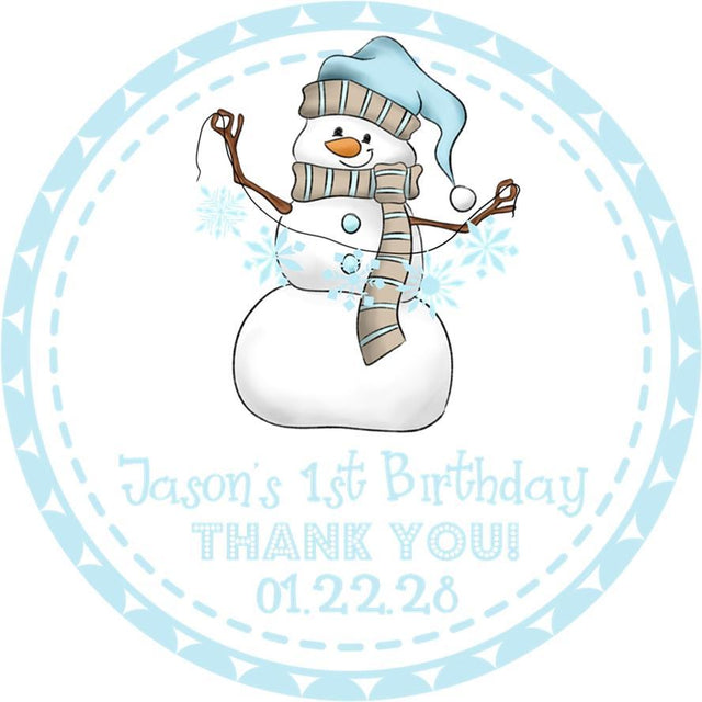 blue snowman winter birthday sticker