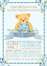 blue teddy bear baby shower invitations rustic floral design