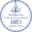 blue tribal wild one birthday sticker