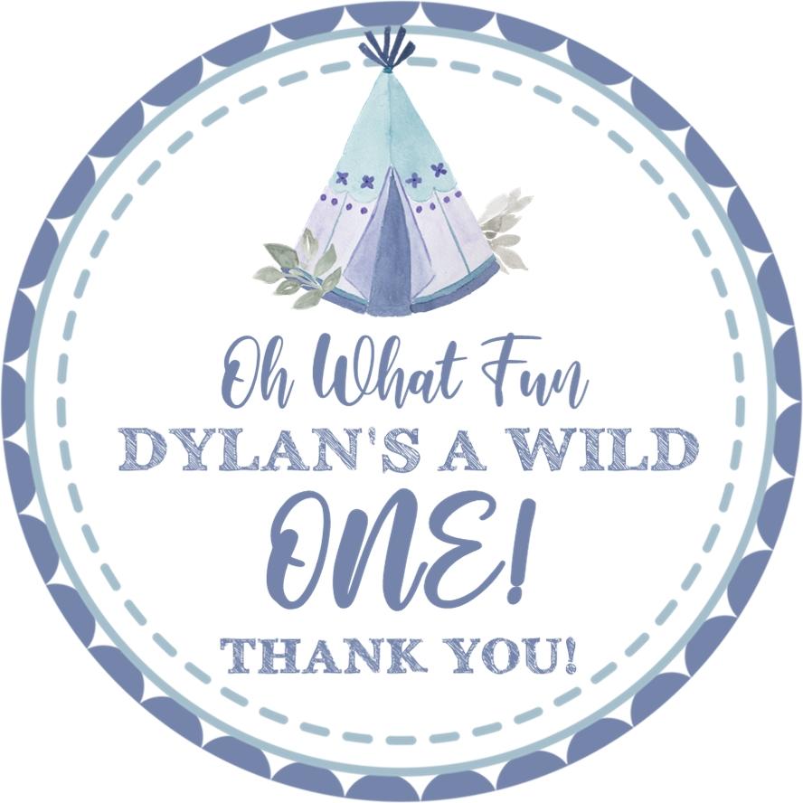 blue tribal wild one birthday sticker