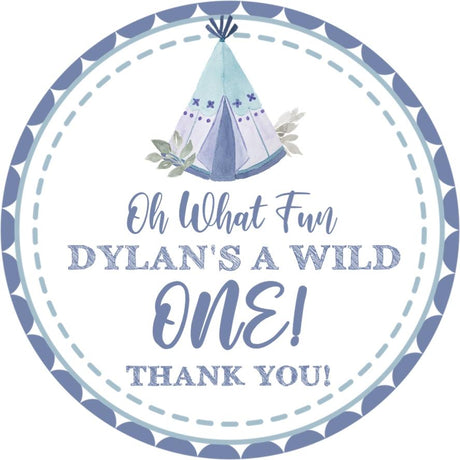 blue tribal wild one birthday sticker