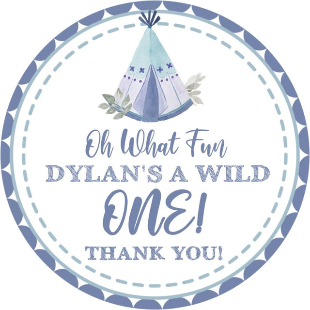 blue tribal wild one birthday sticker
